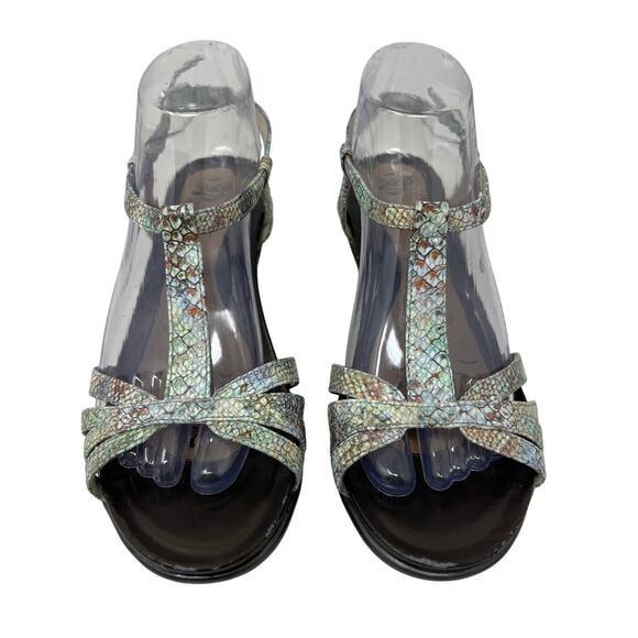 Abeo Biosystem Georgie Snakeskin T-Strap Heeled Comfort Sandals Neutral 9 - Picture 3 of 10